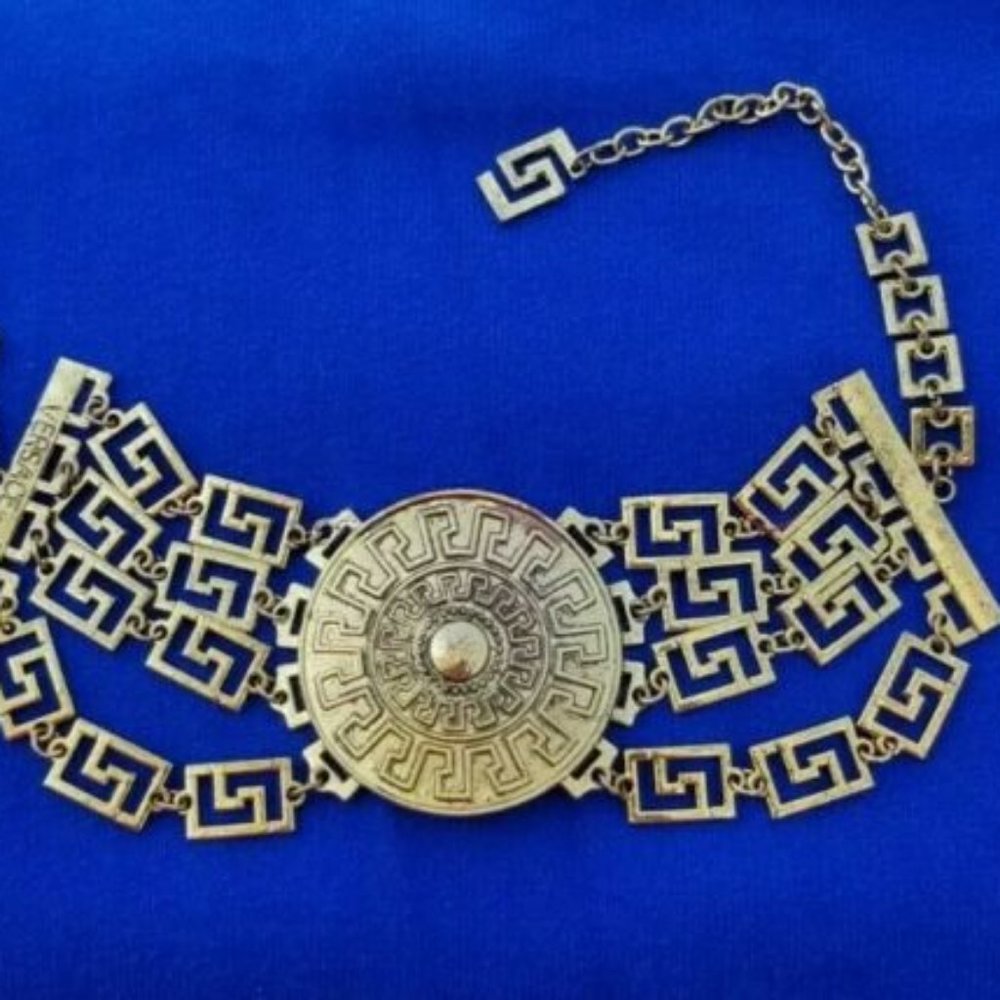 Vintage rare Versace H&M gold t one chunky wide triple strand choker necklace